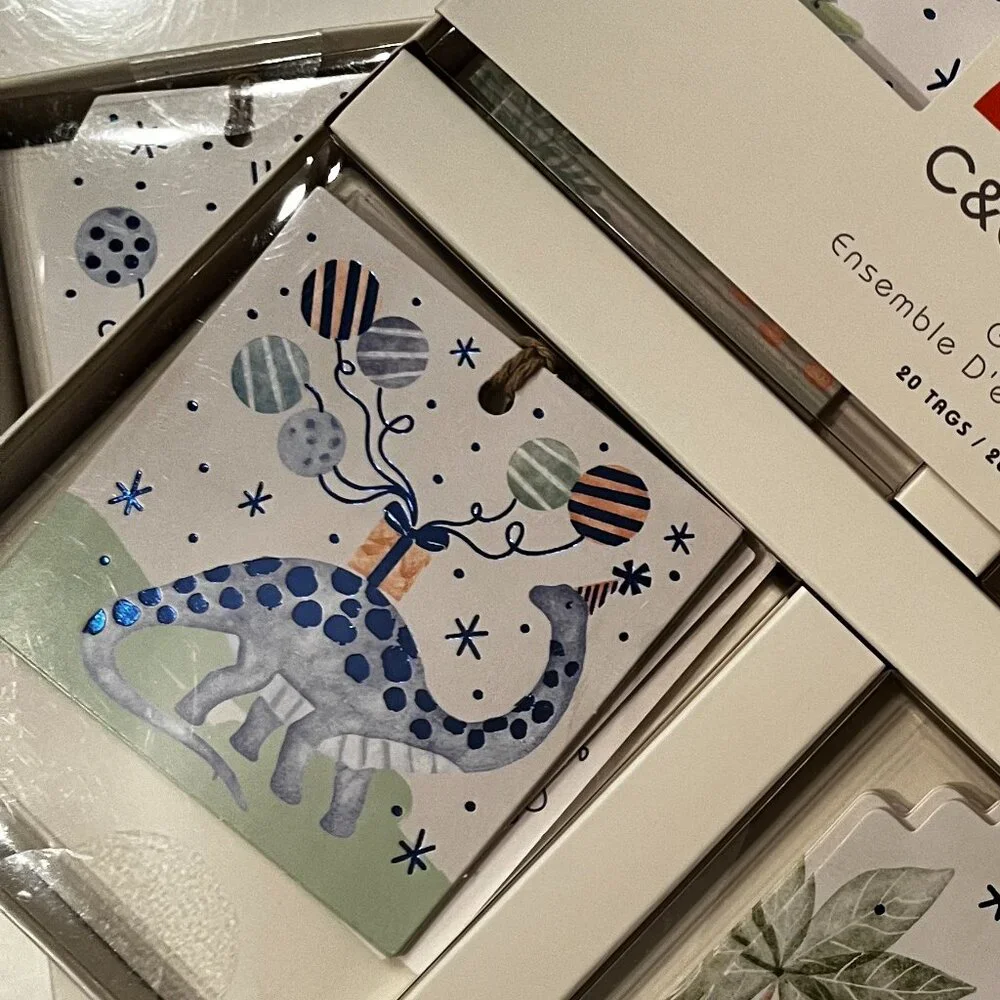 Birthday Gift Tags - Dinosaur Themed!  2 Boxes / New / Total of 40 gift tags (x)
